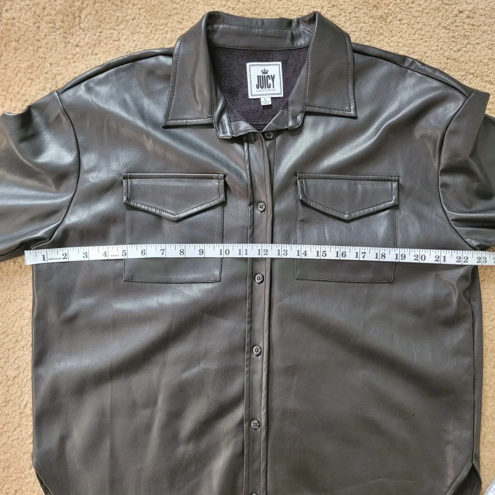 Juicy by Juicy Couture Large Faux Leather‎ Shacket Black Button Front Jacket